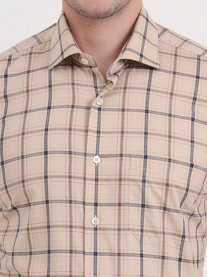 Fawn & Blue Checked Slim Fit Formal Shirt | Metal
