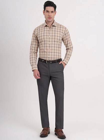 Fawn & Blue Checked Slim Fit Formal Shirt | Metal