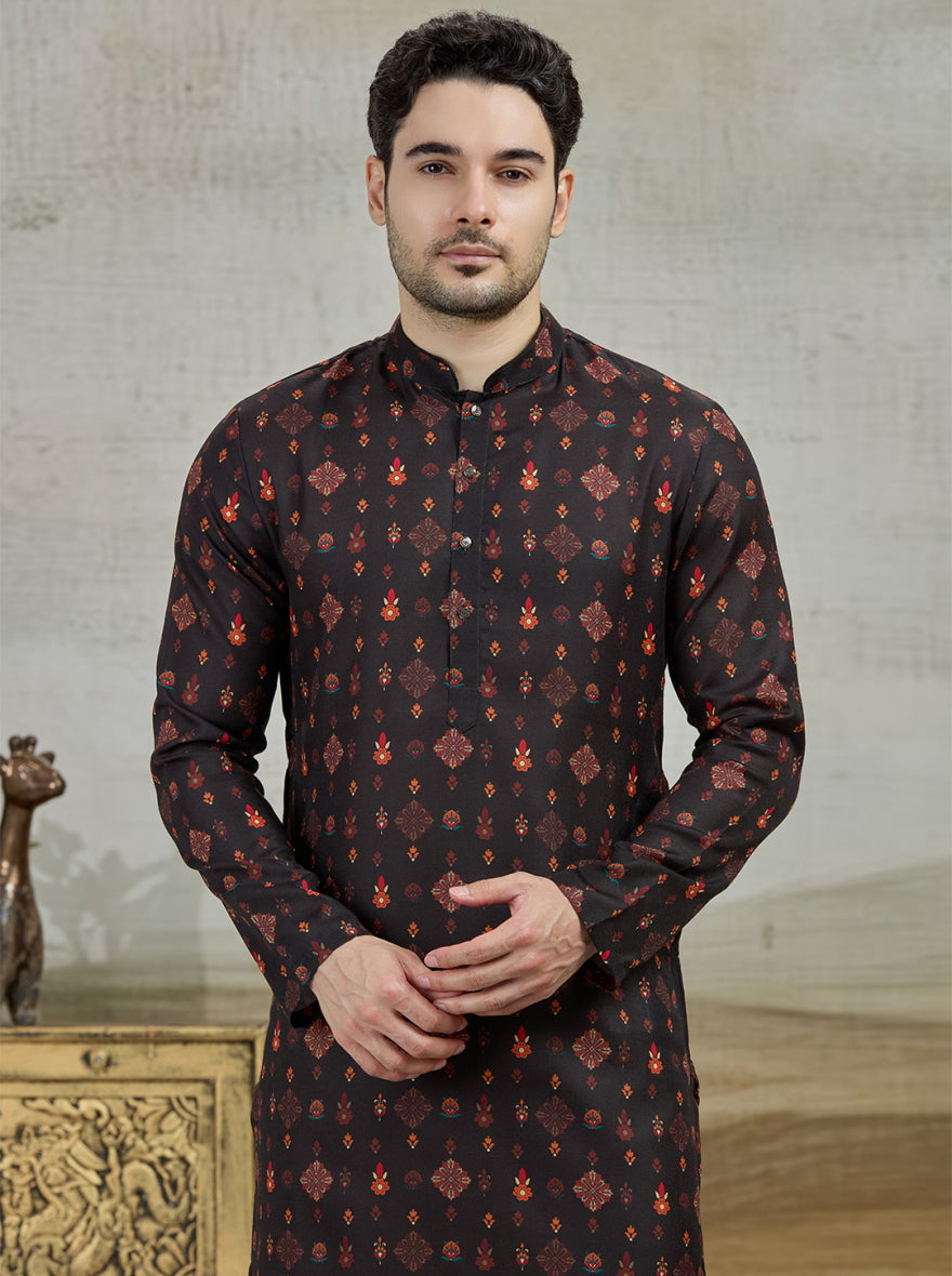 Black & Brown Printed Kurta | The Kurta Company