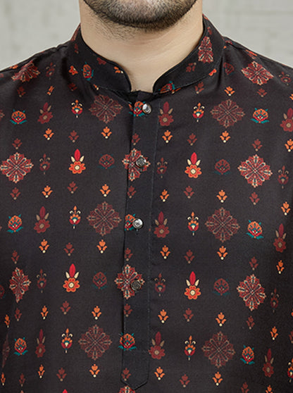 Black & Brown Printed Kurta | The Kurta Company