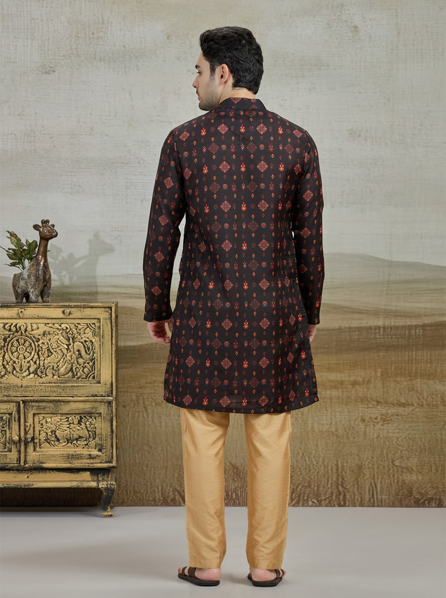 Black & Brown Printed Kurta | The Kurta Company