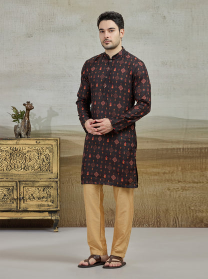 Black & Brown Printed Kurta | The Kurta Company