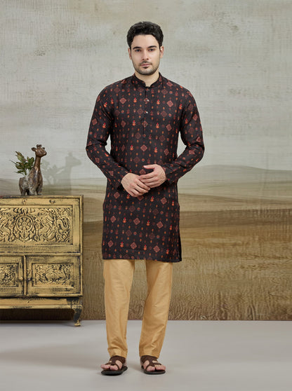 Black & Brown Printed Kurta | The Kurta Company