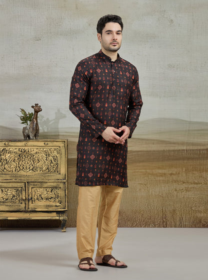 Black & Brown Printed Kurta | The Kurta Company