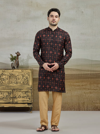 Black & Brown Printed Kurta | The Kurta Company