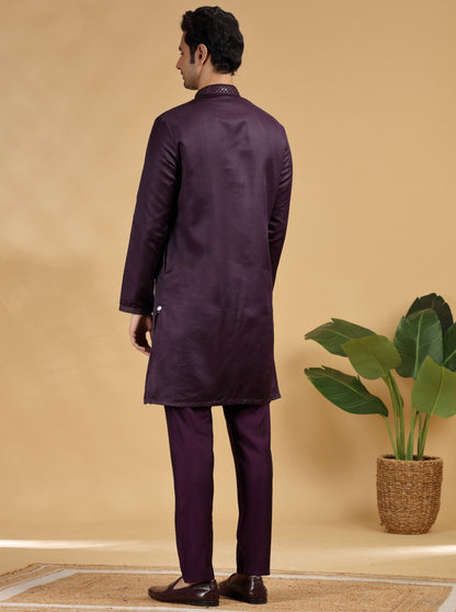 Wine Embroidered Kurta Pajama | TULA