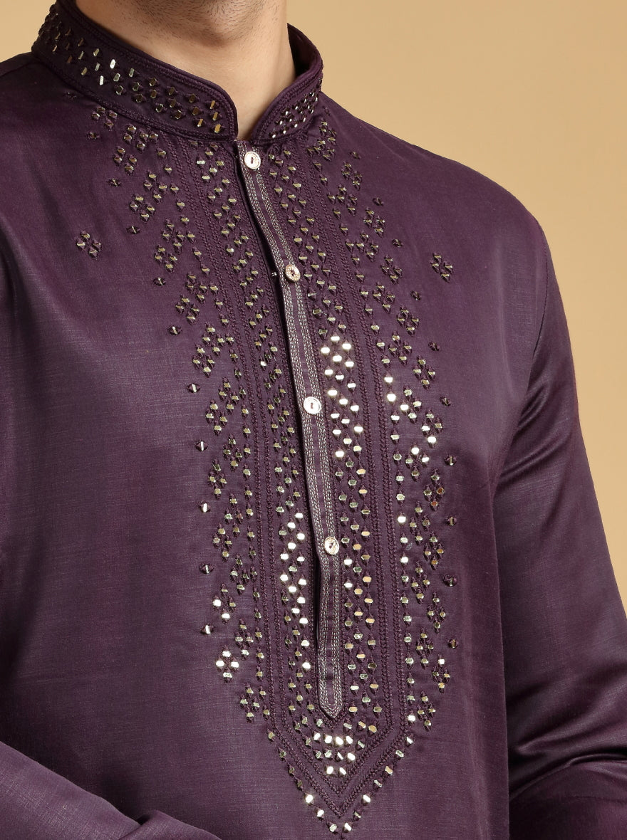 Wine Embroidered Kurta Pajama | TULA