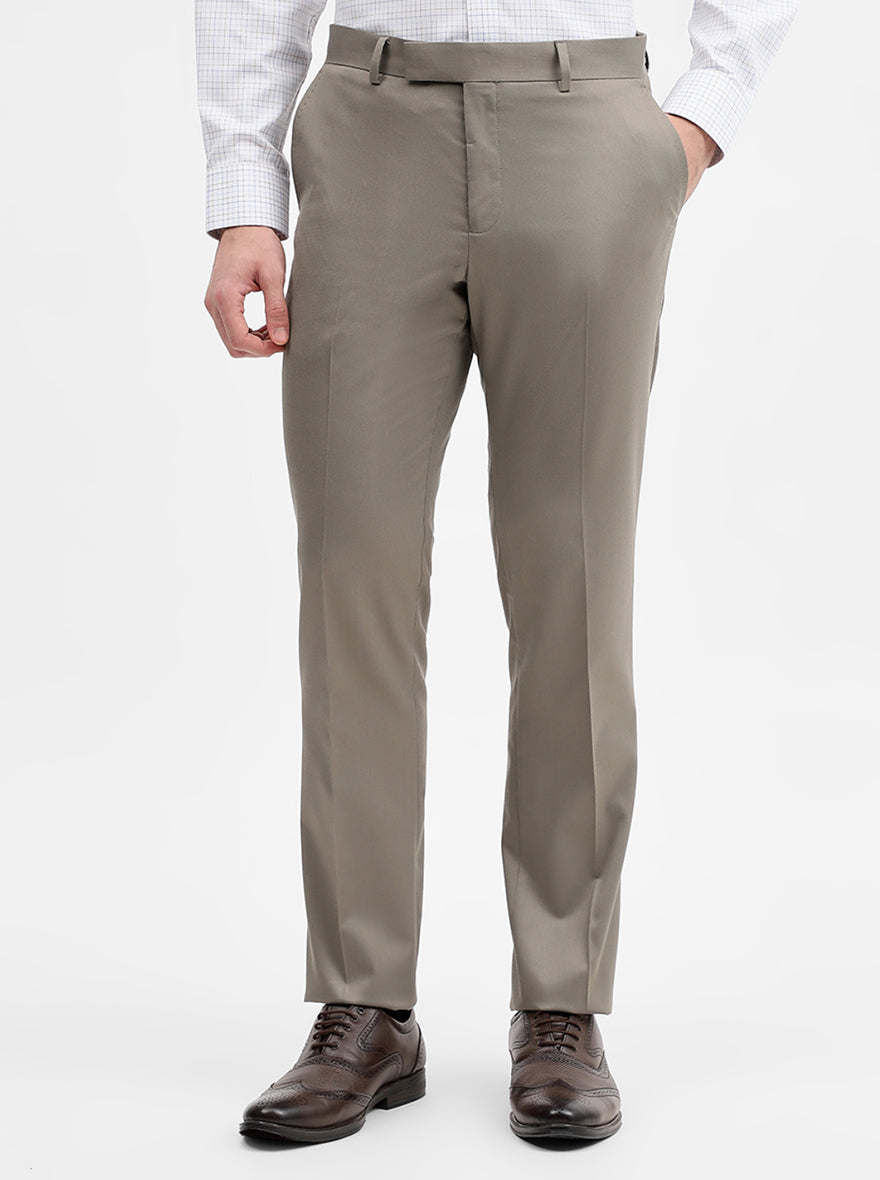Cement Grey Solid Slim Fit Formal Trouser | Greenfibre