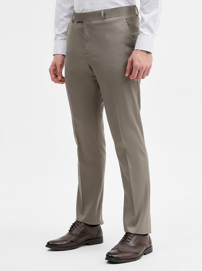 Cement Grey Solid Slim Fit Formal Trouser | Greenfibre