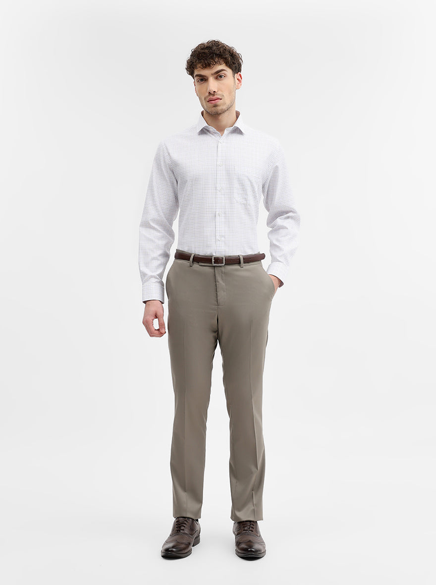 Cement Grey Solid Slim Fit Formal Trouser | Greenfibre