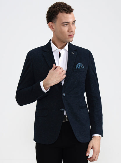 Petrol Blue Solid Regular Fit Blazer | Wyre