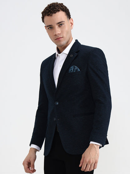 Petrol Blue Solid Regular Fit Blazer | Wyre