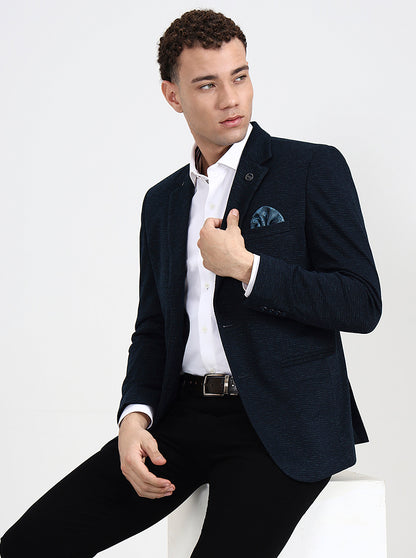 Petrol Blue Solid Regular Fit Blazer | Wyre