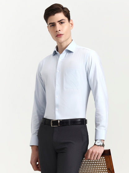 Sky Blue Solid Slim Fit Formal Shirt | Metal