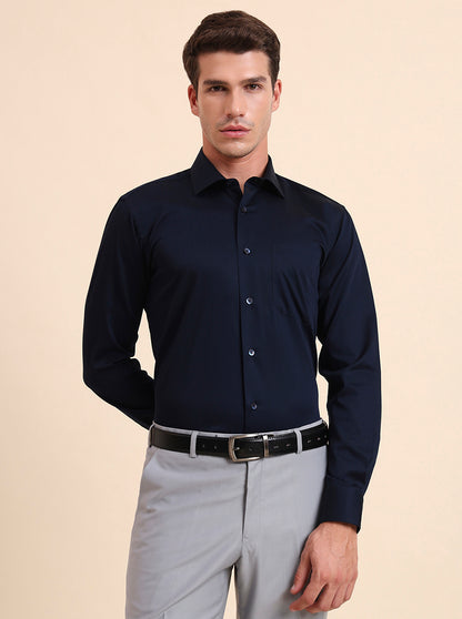 Blue Solid Slim Fit Formal Shirt | Metal