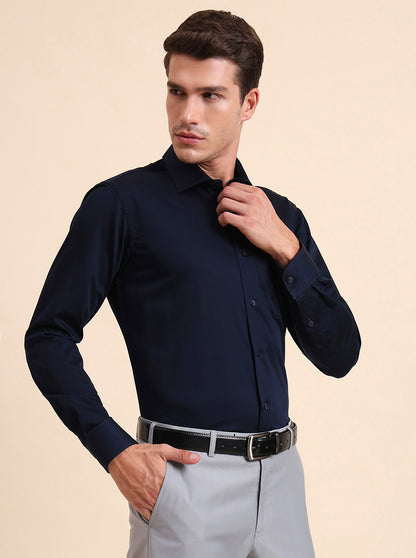 Blue Solid Slim Fit Formal Shirt | Metal