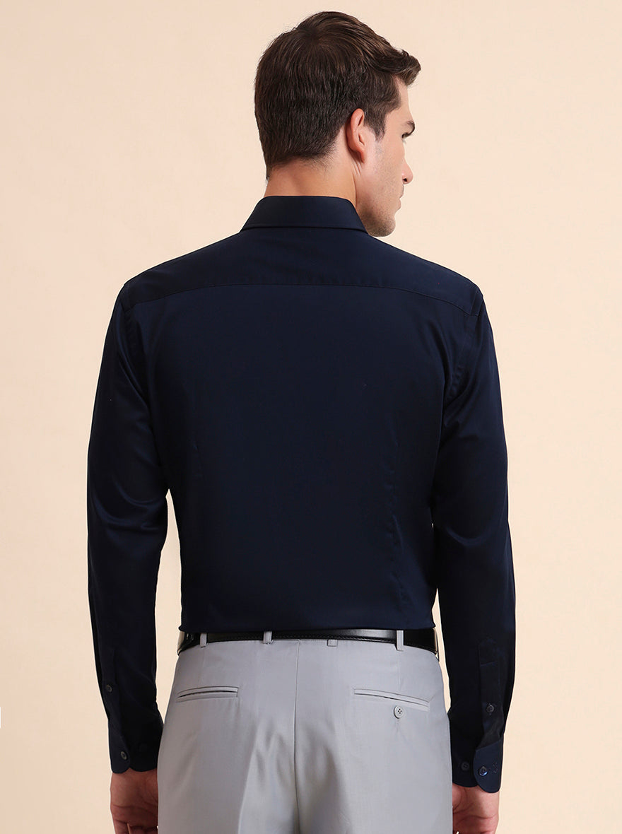 Blue Solid Slim Fit Formal Shirt | Metal