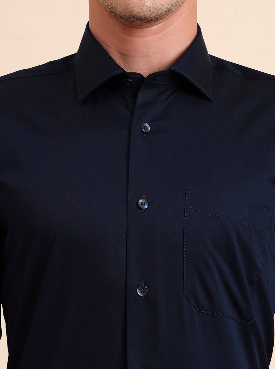 Blue Solid Slim Fit Formal Shirt | Metal
