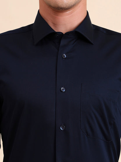 Blue Solid Slim Fit Formal Shirt | Metal