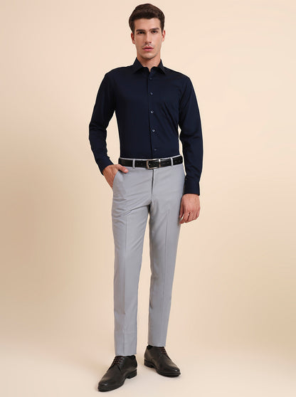 Blue Solid Slim Fit Formal Shirt | Metal