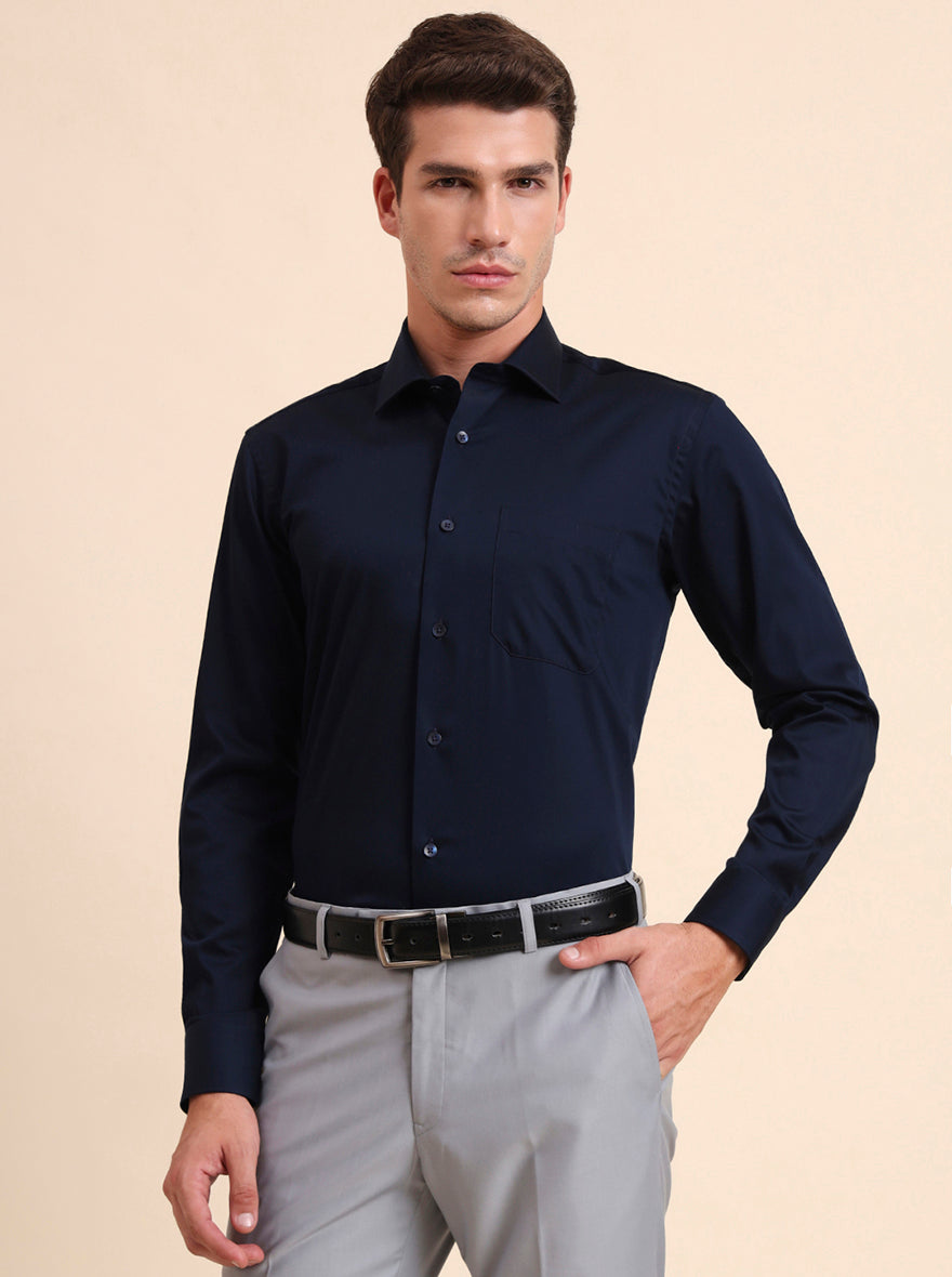 Blue Solid Slim Fit Formal Shirt | Metal