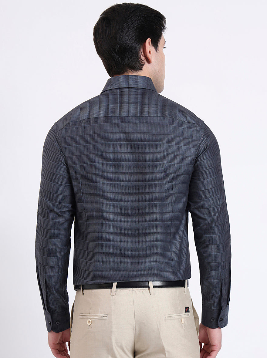Grenish Blue Checked Slim Fit Formal Shirt | Metal