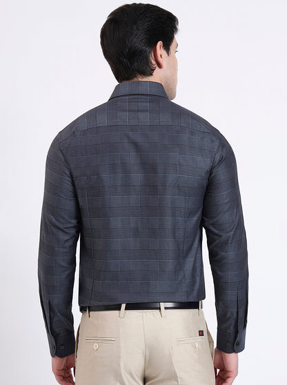 Grenish Blue Checked Slim Fit Formal Shirt | Metal