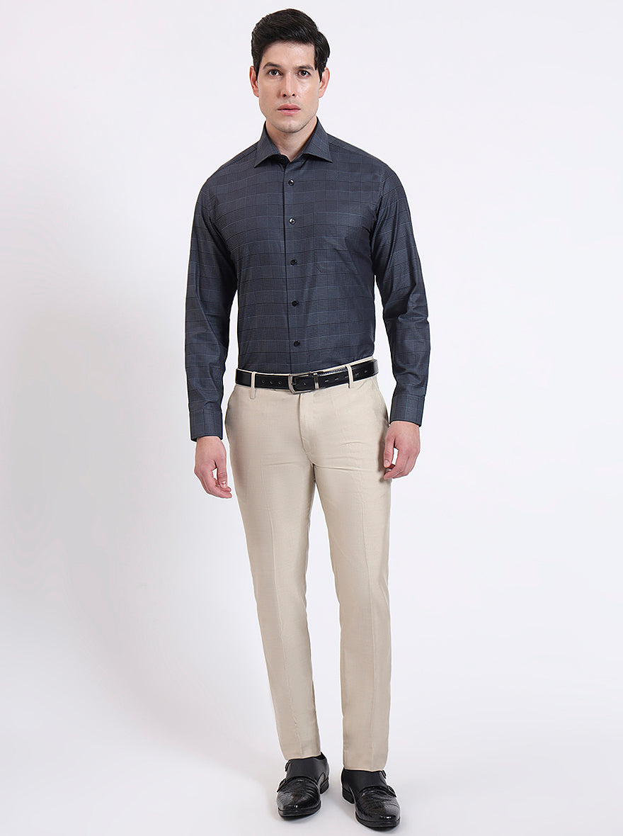 Grenish Blue Checked Slim Fit Formal Shirt | Metal