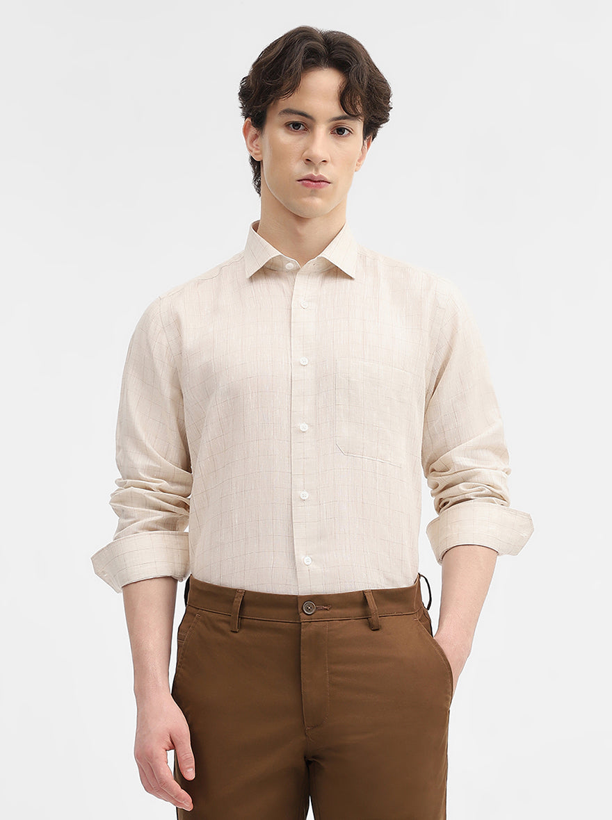 Fawn Checked Slim Fit Formal Shirt | JadeBlue