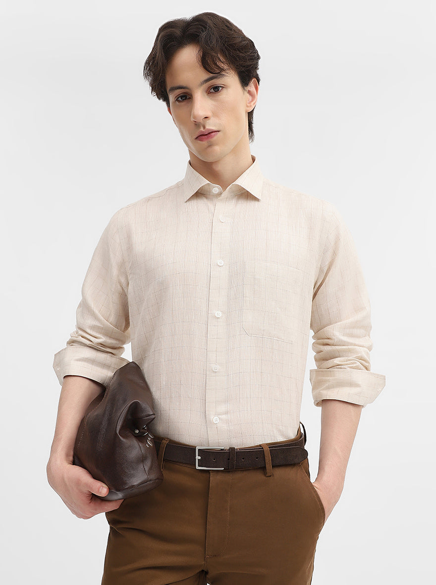 Fawn Checked Slim Fit Formal Shirt | JadeBlue
