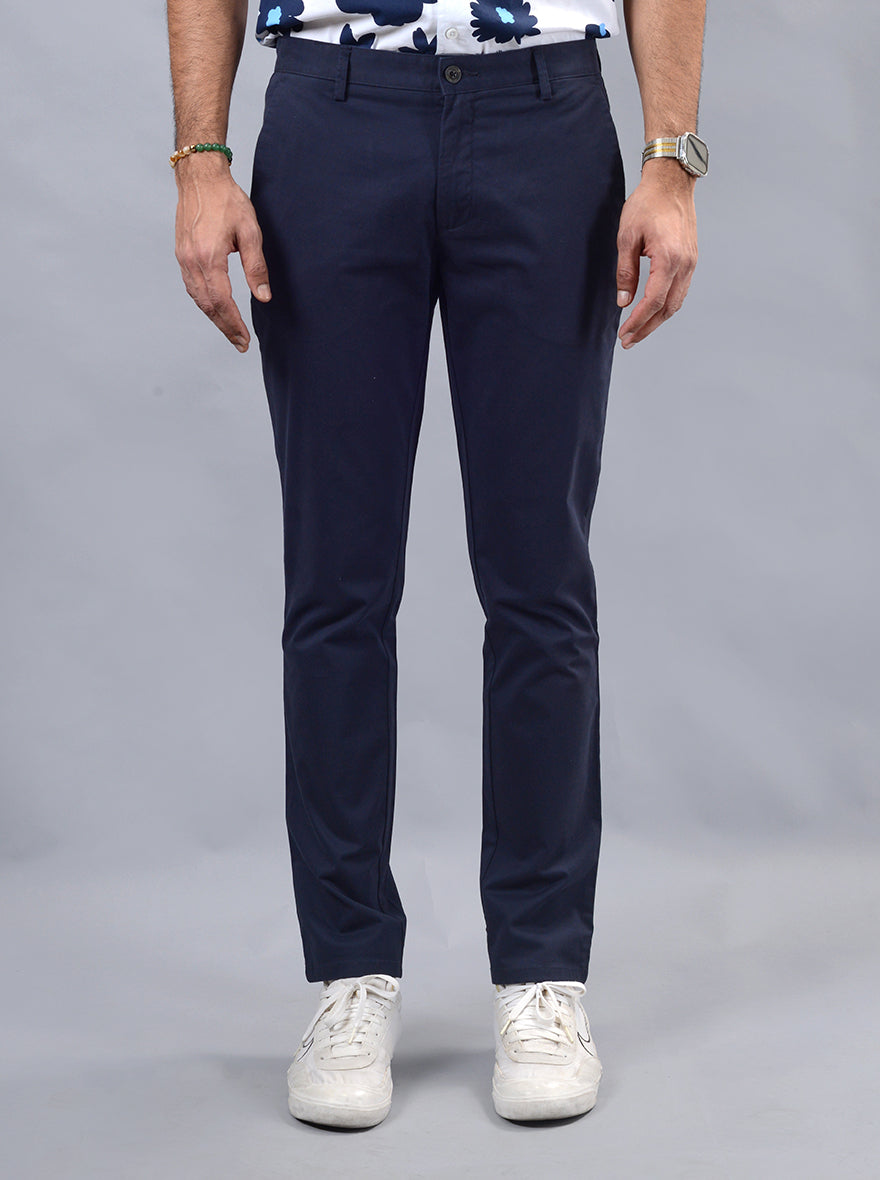 Navy Blue Solid Uno Fit Casual Trouser | JadeBlue