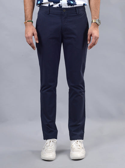 Navy Blue Solid Uno Fit Casual Trouser | JadeBlue