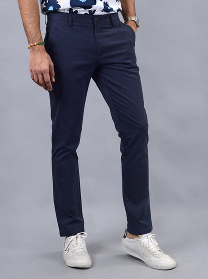 Navy Blue Solid Uno Fit Casual Trouser | JadeBlue