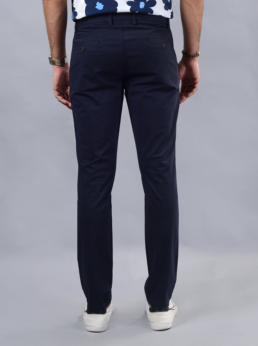 Navy Blue Solid Uno Fit Casual Trouser | JadeBlue