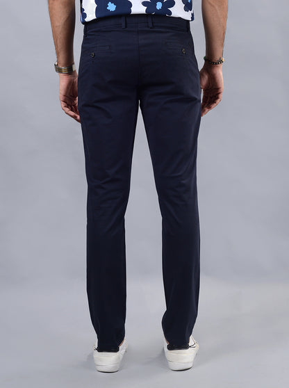 Navy Blue Solid Uno Fit Casual Trouser | JadeBlue