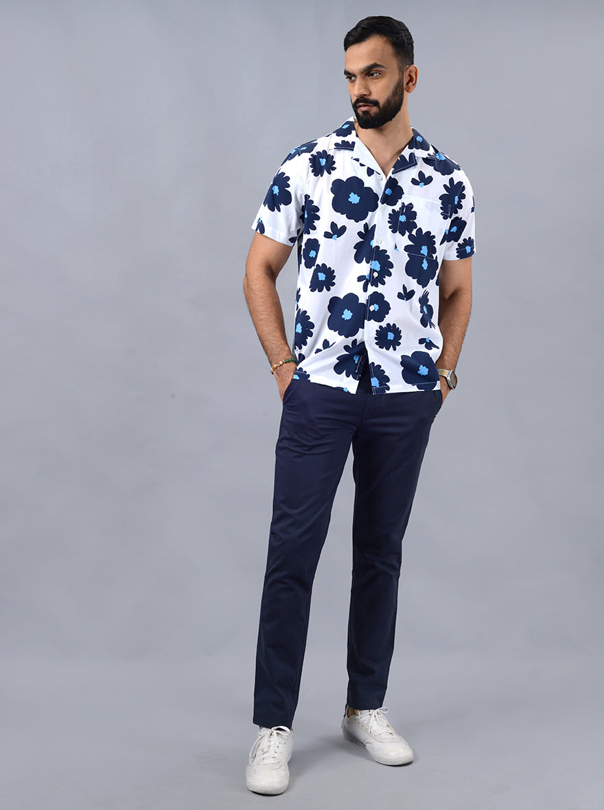 Navy Blue Solid Uno Fit Casual Trouser | JadeBlue