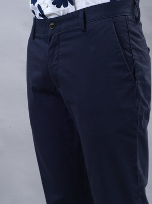 Navy Blue Solid Uno Fit Casual Trouser | JadeBlue