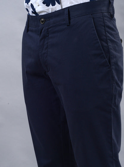 Navy Blue Solid Uno Fit Casual Trouser | JadeBlue