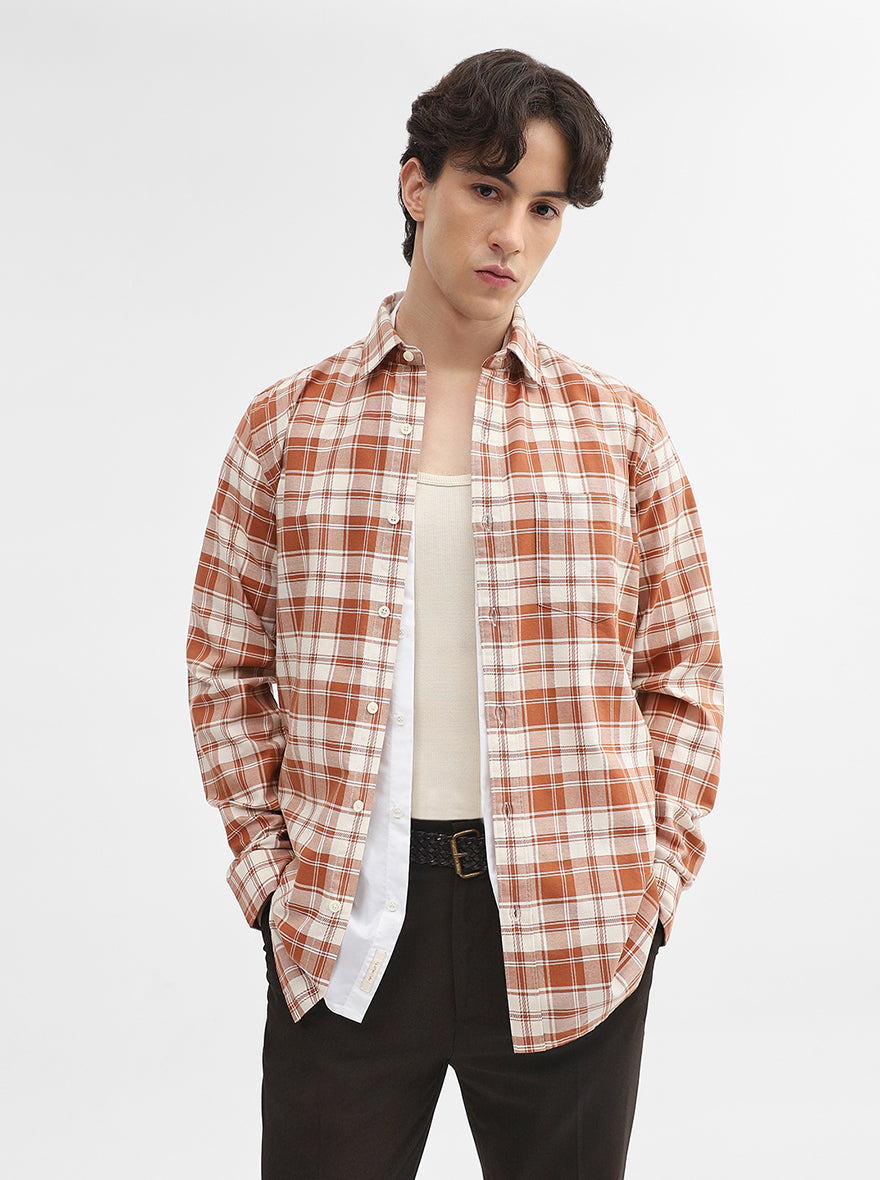 Rust Checked Slim Fit Casual Shirt | JadeBlue