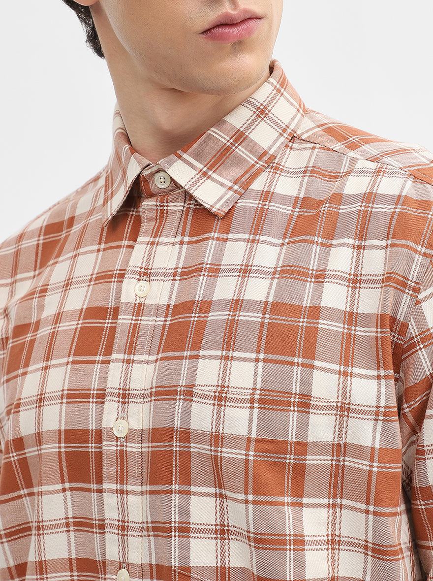 Rust Checked Slim Fit Casual Shirt | JadeBlue