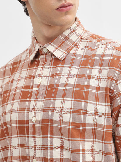 Rust Checked Slim Fit Casual Shirt | JadeBlue