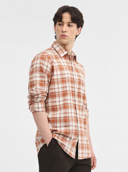 Rust Checked Slim Fit Casual Shirt | JadeBlue