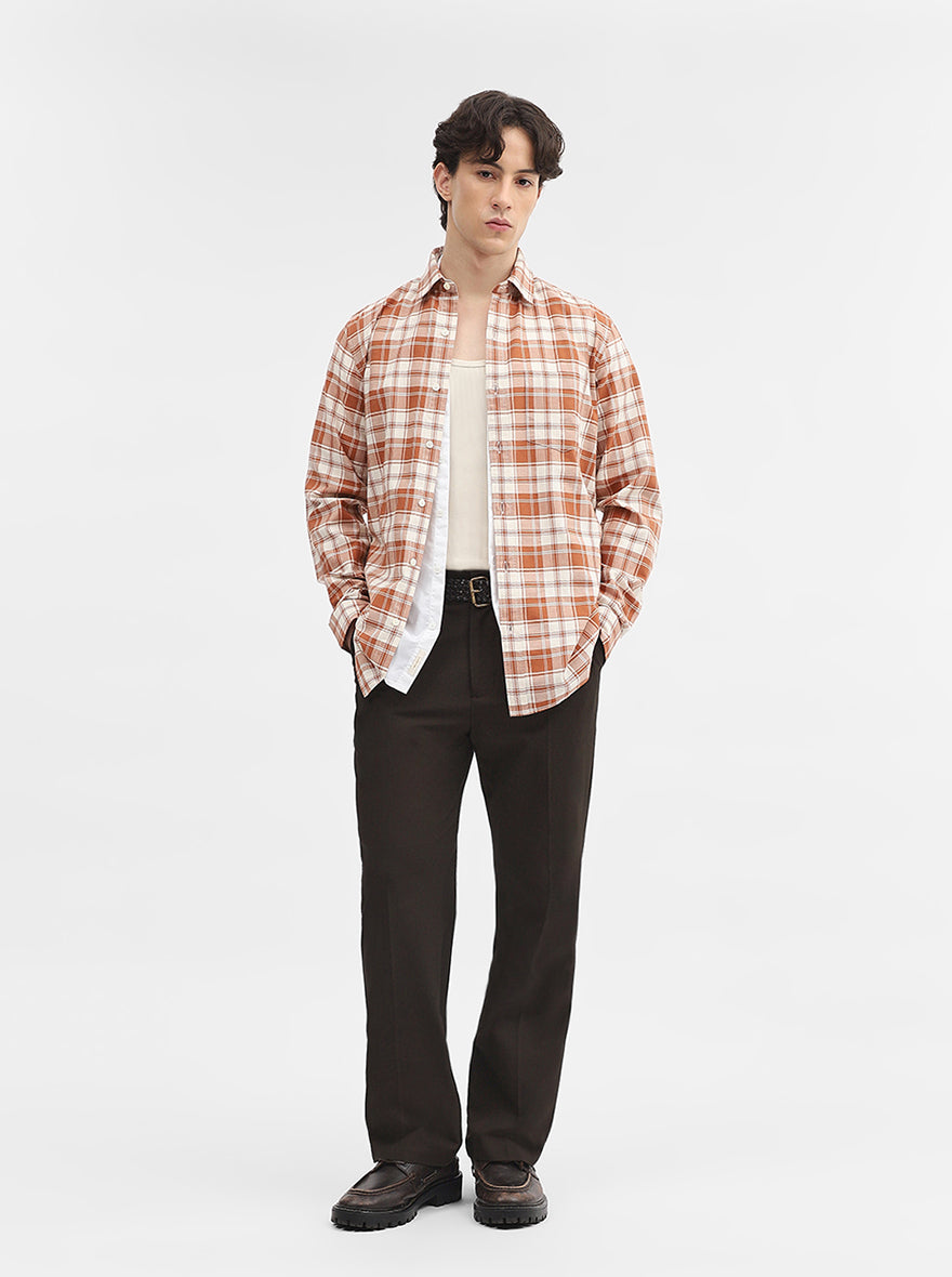 Rust Checked Slim Fit Casual Shirt | JadeBlue