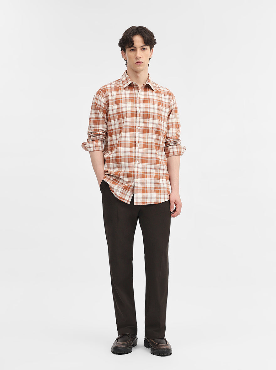 Rust Checked Slim Fit Casual Shirt | JadeBlue
