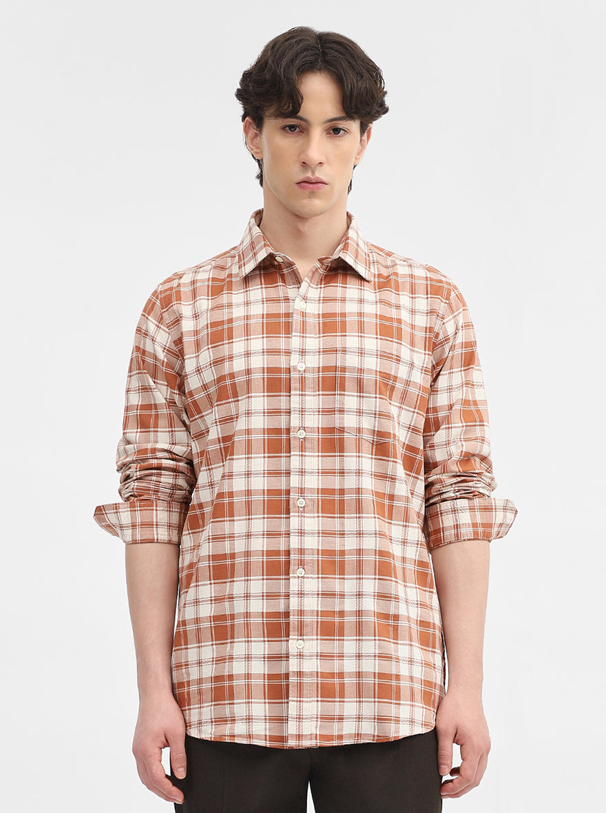 Rust Checked Slim Fit Casual Shirt | JadeBlue