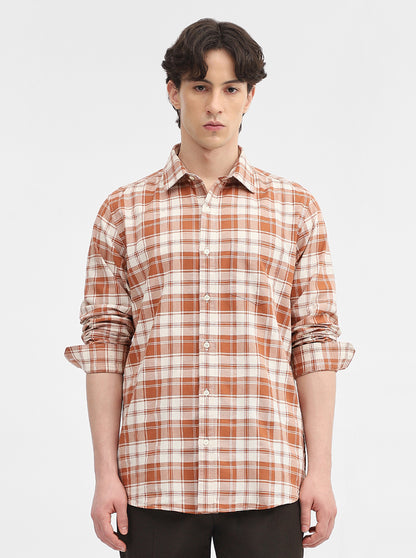 Rust Checked Slim Fit Casual Shirt | JadeBlue
