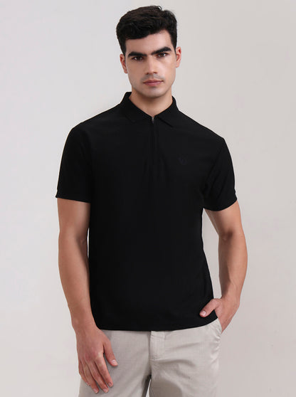 Black Solid Slim Fit Polo T-Shirt | Greenfibre