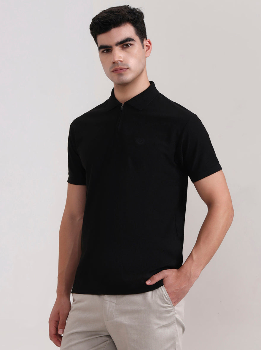 Black Solid Slim Fit Polo T-Shirt | Greenfibre