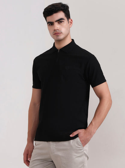 Black Solid Slim Fit Polo T-Shirt | Greenfibre
