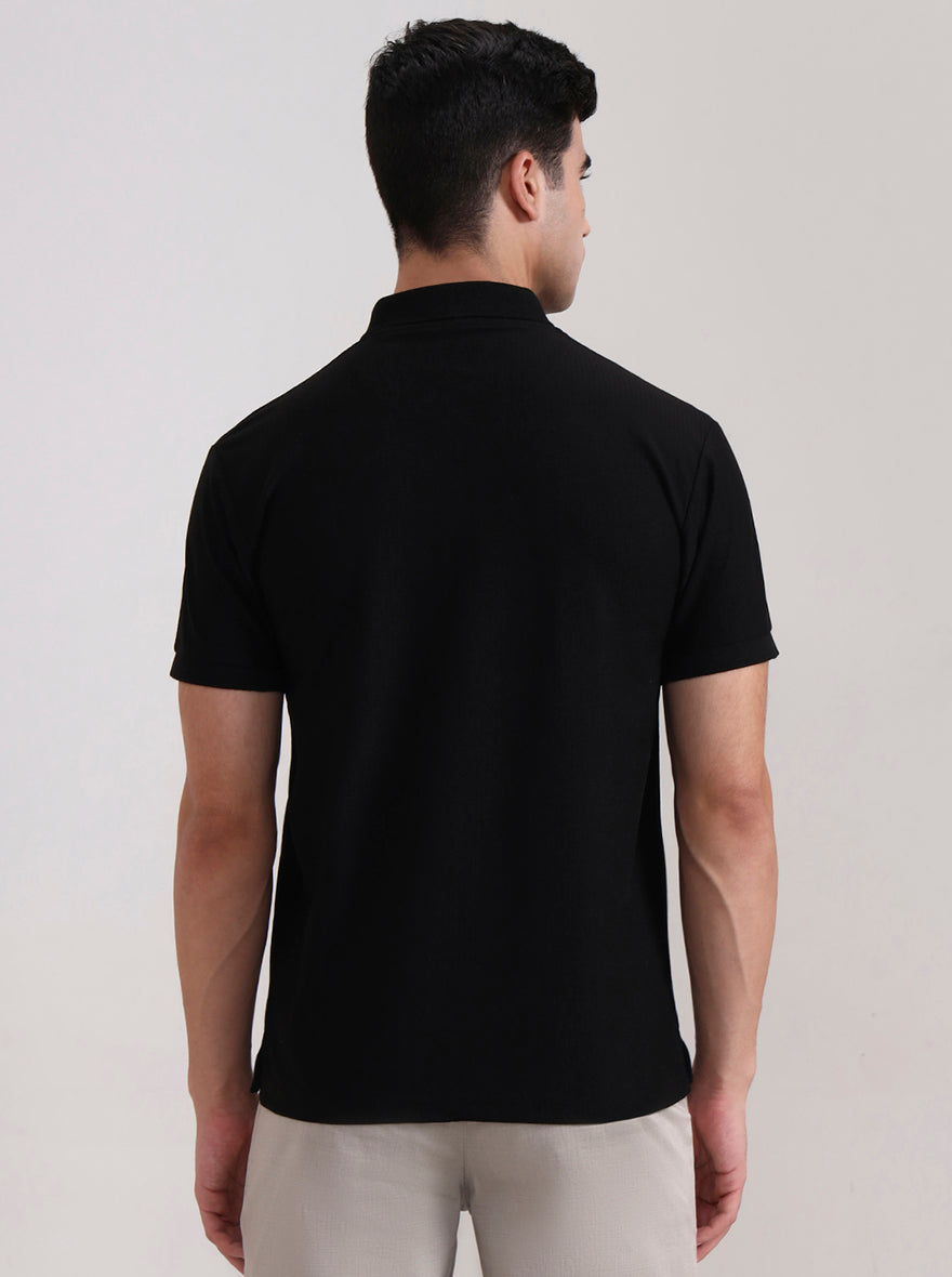 Black Solid Slim Fit Polo T-Shirt | Greenfibre